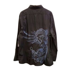 Jimi Hendrix Purple Haze Embroidered Button Front Shirt Men's size 3XL NWT black